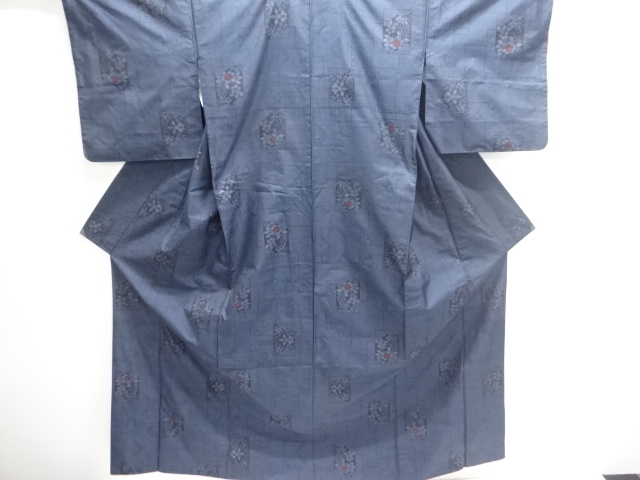 JAPANESE KIMONO / DORO OSHIMA TSUMUGI (7 maruki) / WOVEN ARABESQUE FLOWER 